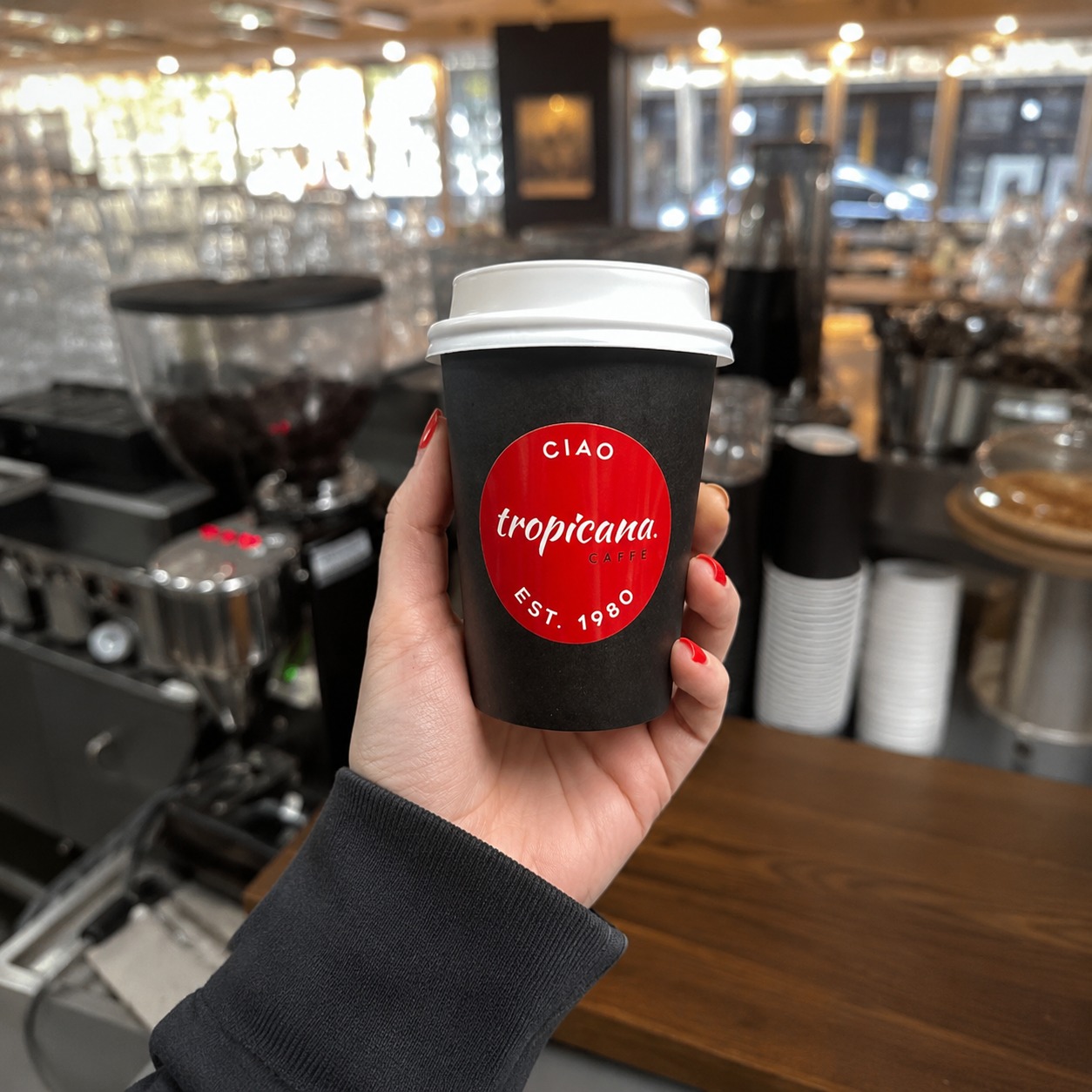 A Tropicana illy coffee, takeaway